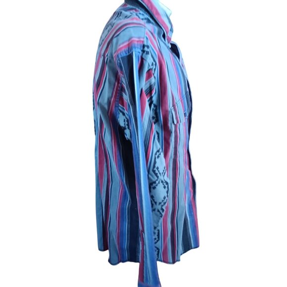 Vintage Men's Western SHirt Large Wrangler X-Long Tail 16.5-35 Striped Aztec - Picture 4 of 6